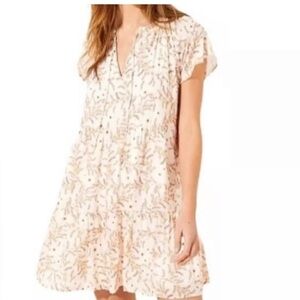 LOFT Floral Vine Tiered Peach Dress Size Small